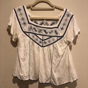FREE PEOPLE blue and white top
